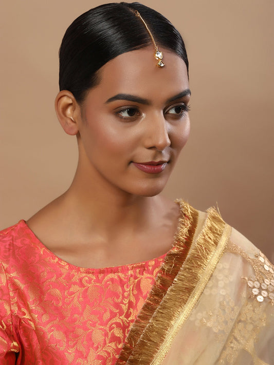 Gold-Plated White Kundan-Studded Maang Tikka - Ruby Raang - Grab2buy