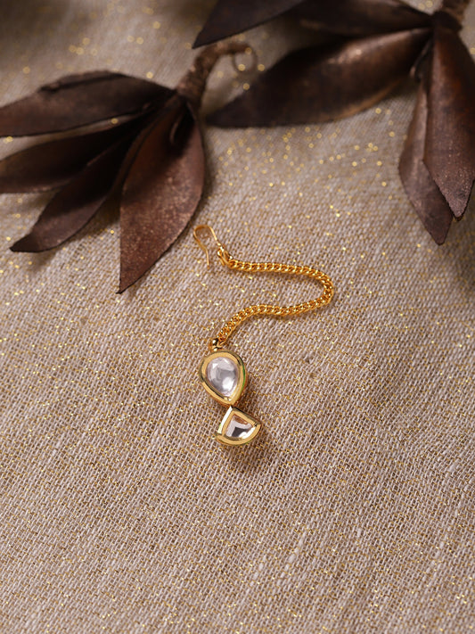 Gold-Plated White Kundan-Studded Maang Tikka - Ruby Raang - Grab2buy