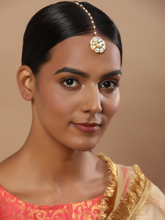 Gold-Plated White Kundan-Studded Maang Tikka - Ruby Raang - Grab2buy