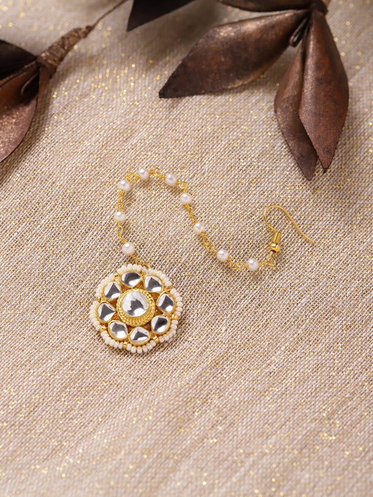Gold-Plated White Kundan-Studded Maang Tikka - Ruby Raang - Grab2buy