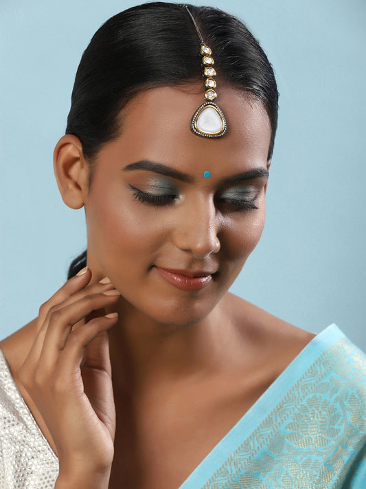 Silver-Plated Kundan Maang Tikka - Ruby Raang - Grab2buy