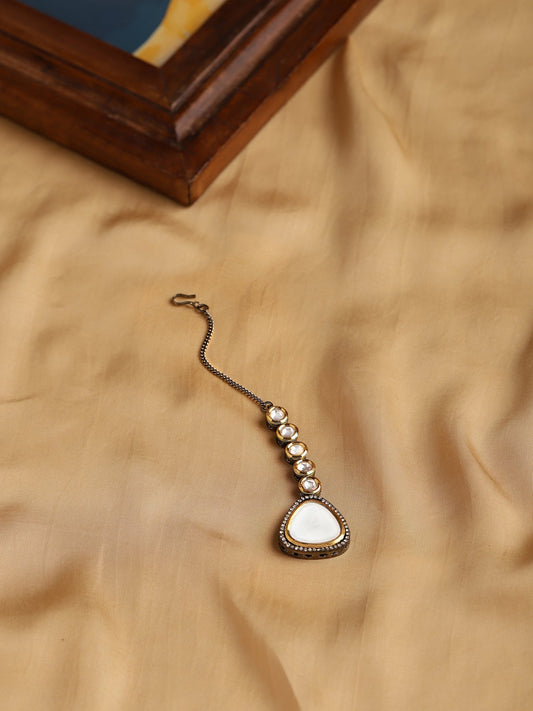 Silver-Plated Kundan Maang Tikka - Ruby Raang - Grab2buy