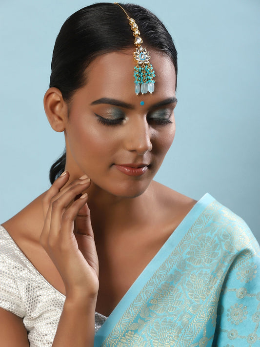 Women's Turquoise Bluegold Kundan Head Jewellery - Ruby Raang - Grab2buy