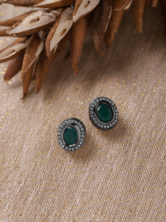 Silver-Plated Oval Kundan Studded Studs Earrings - Ruby Raang - Grab2buy