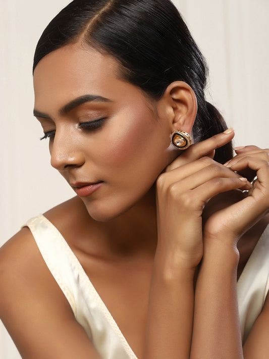 Gold-Plated Teardrop Kundan Studs Earrings - Ruby Raang - Grab2buy
