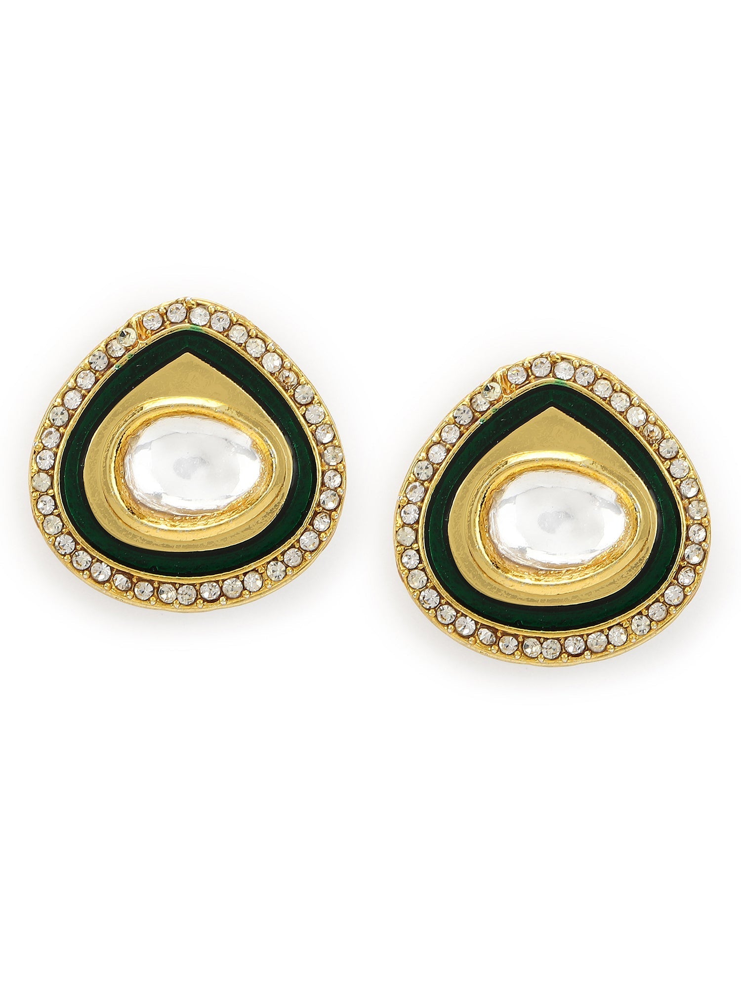 Gold-Plated Teardrop Kundan Studs Earrings - Ruby Raang - Grab2buy