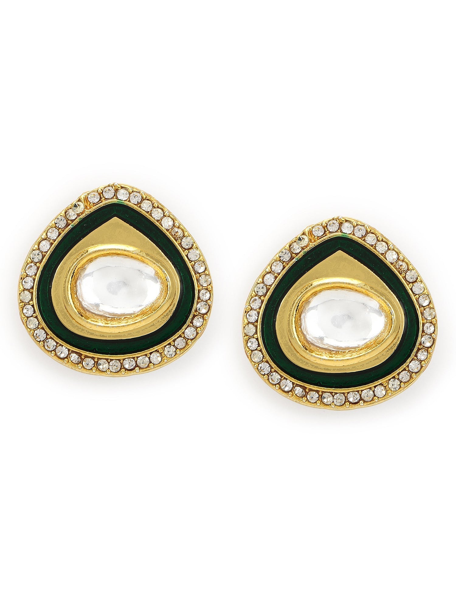 Gold-Polished Teardrop Kundan Studs Earrings - Ruby Raang - Swadesiicart