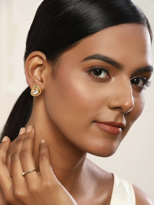 Gold-Plated Triangular Studs Earrings - Ruby Raang - Grab2buy