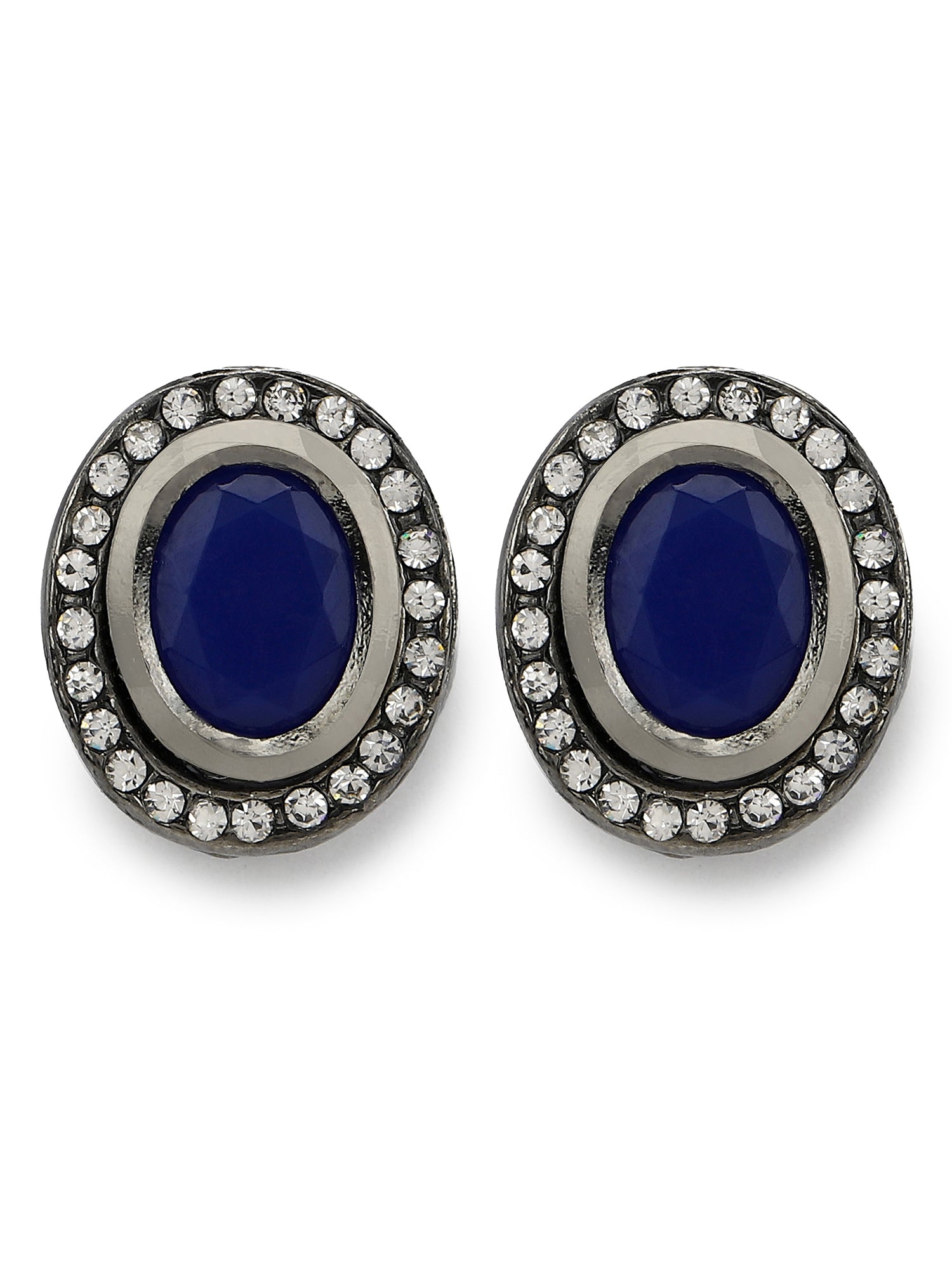 Silver-Plated Oval Kundan Studs Earrings - Ruby Raang - Grab2buy