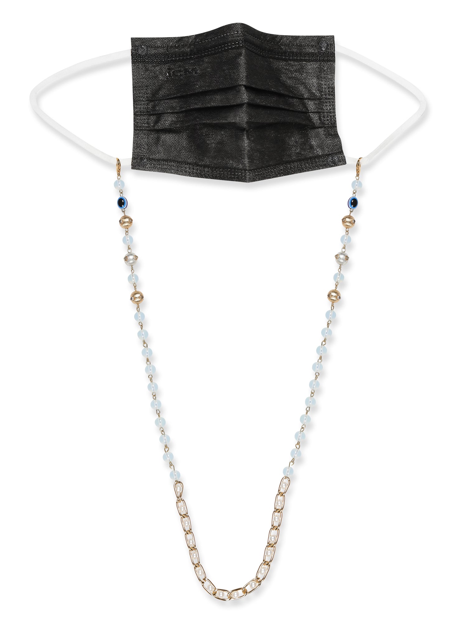 Gold-Polished Beaded Mask Chain - Ruby Raang