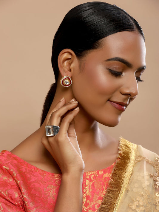 Red Circular Hoop Earrings - Ruby Raang - Grab2buy