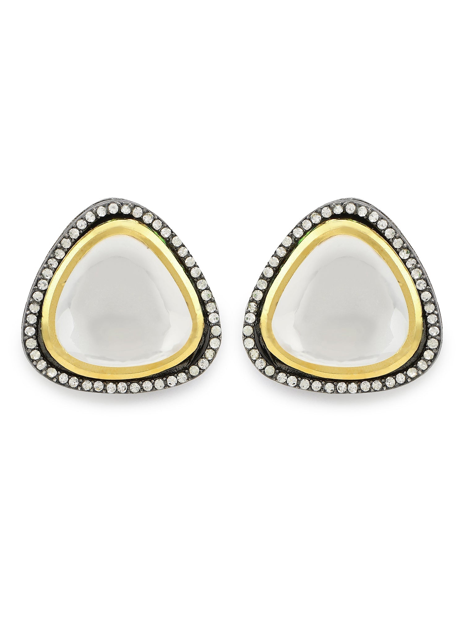 Silver-Plated Triangular Kundan Studded Studs Earrings - Ruby Raang - Grab2buy