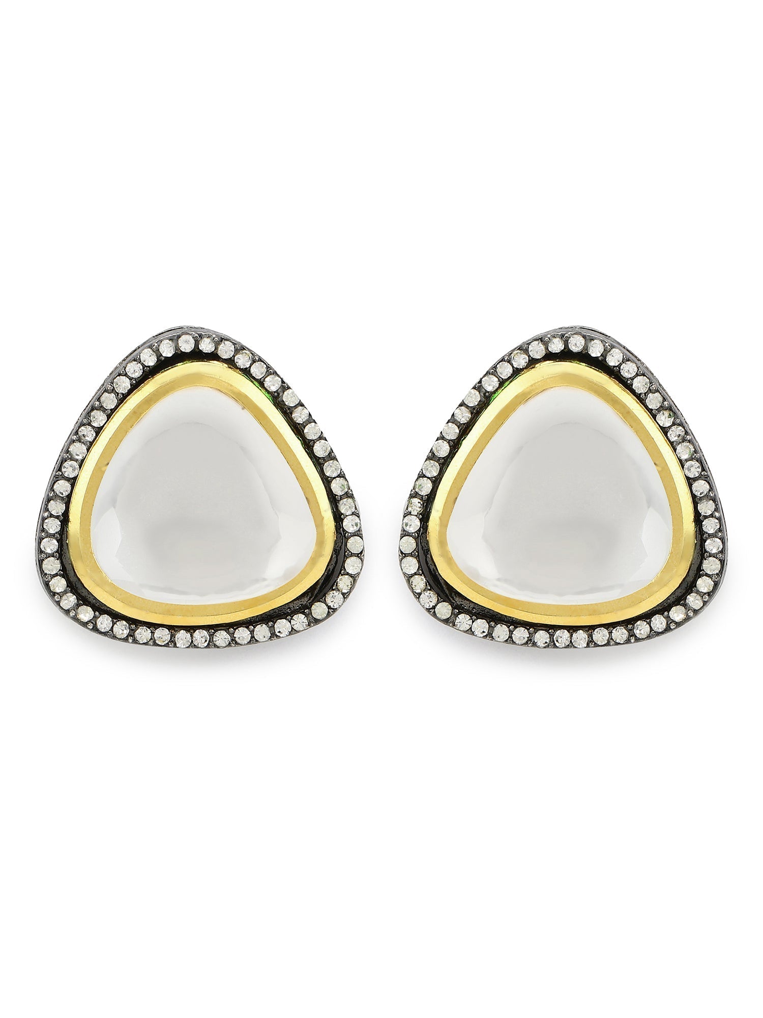 Silver-Plated Triangular Kundan Studded Studs Earrings - Ruby Raang - Swadesiicart