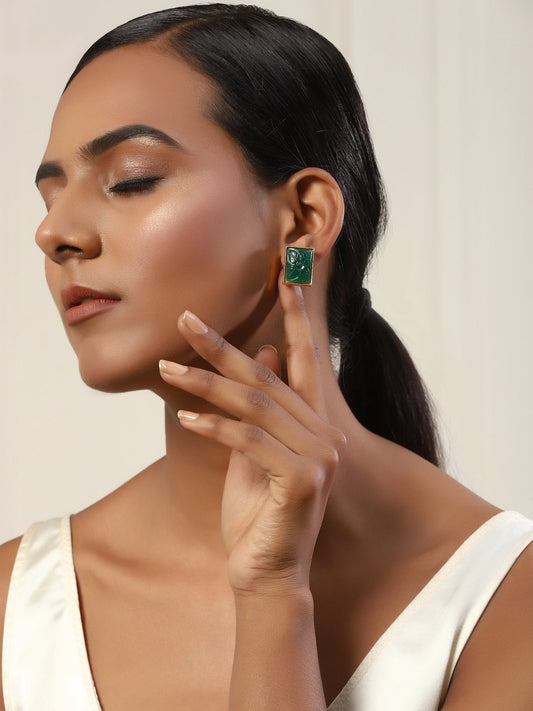 Green Square Studs Earrings - Ruby Raang - Grab2buy