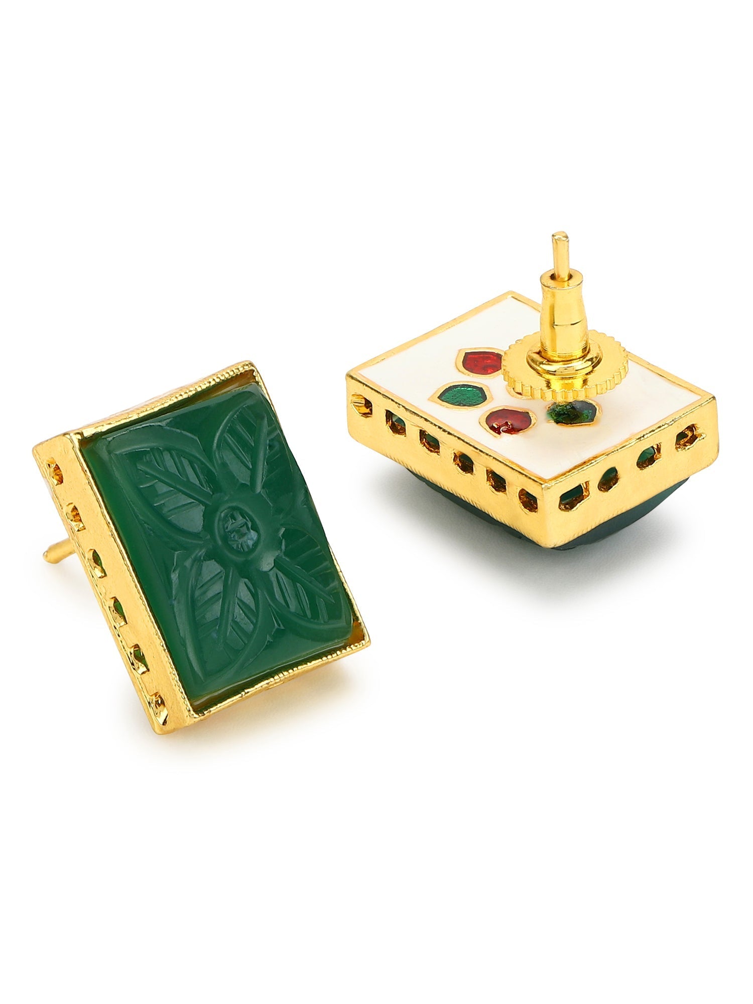 Green Square Studs Earrings - Ruby Raang - Grab2buy