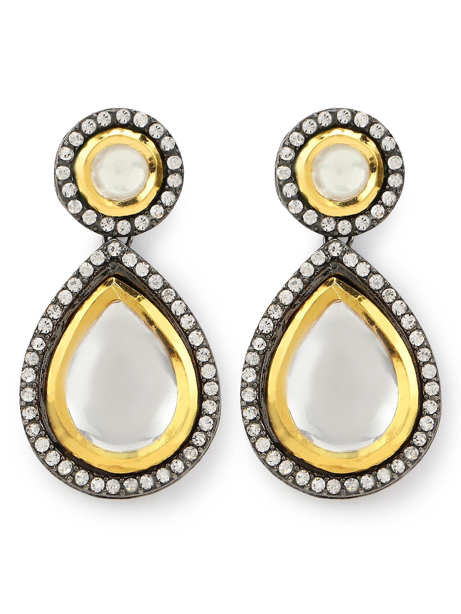 Silver-Plated Teardrop Shape Kundan Studded Drop Earrings - Ruby Raang - Grab2buy