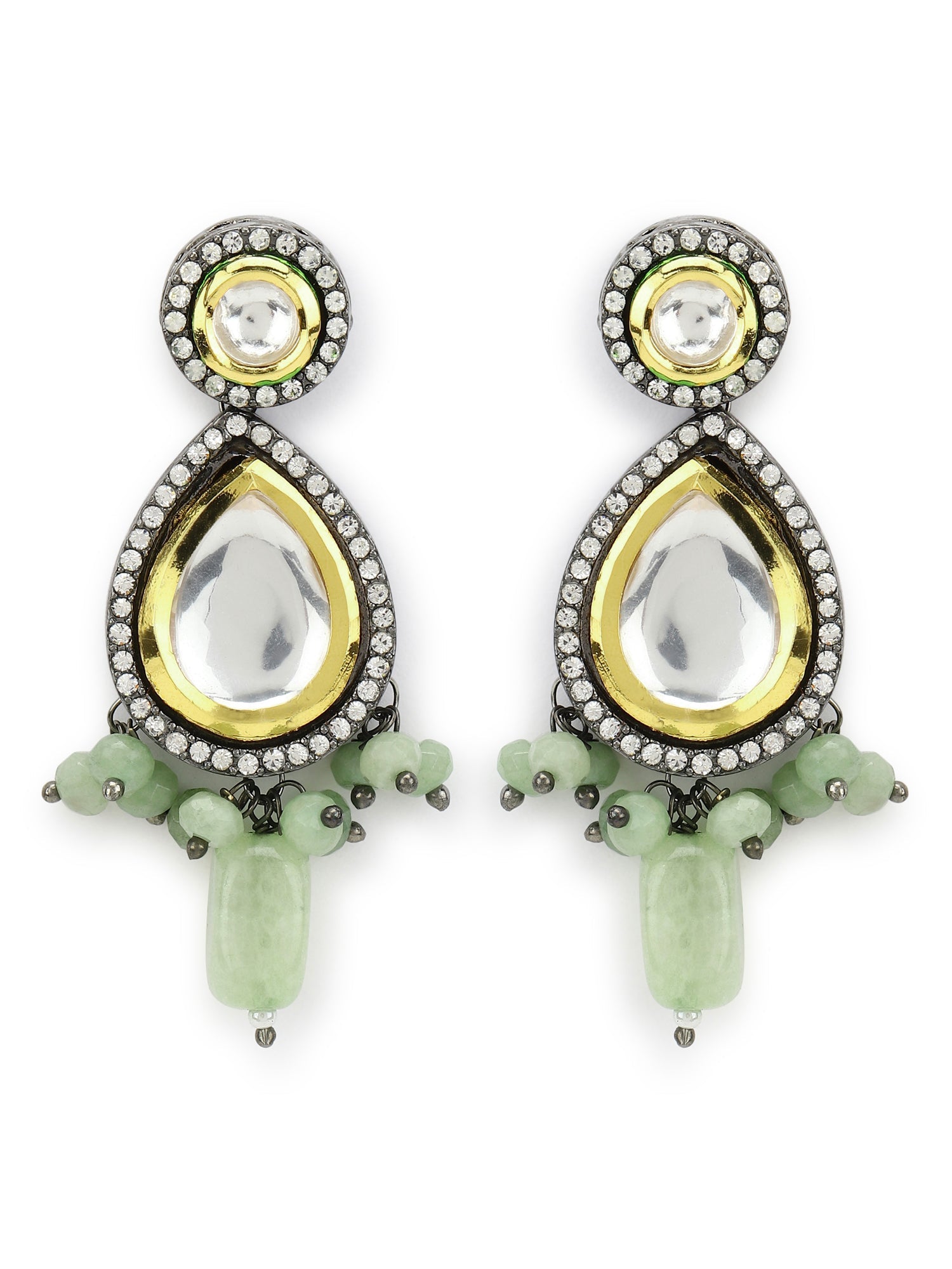 Green White Teardrop Shaped Drop Earrings - Ruby Raang - Grab2buy