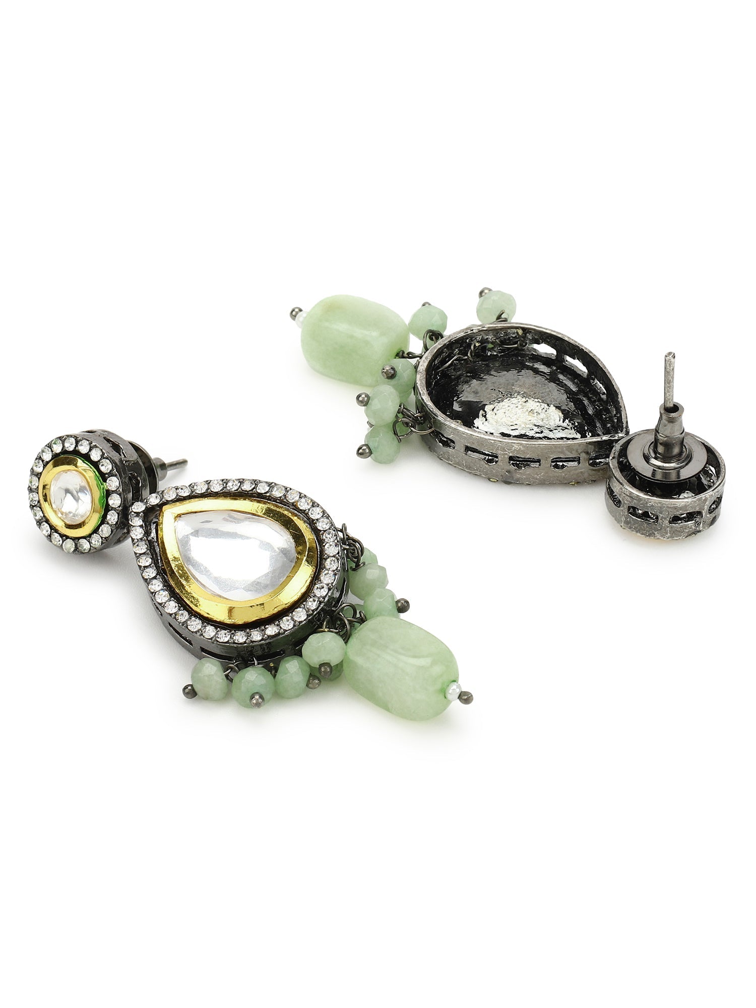 Green White Teardrop Shaped Drop Earrings - Ruby Raang - Grab2buy