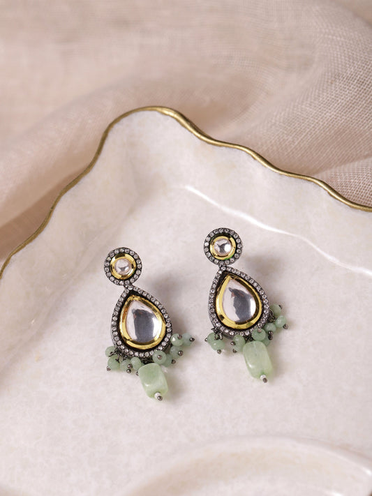 Green White Teardrop Shaped Drop Earrings - Ruby Raang - Grab2buy
