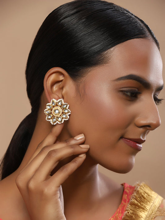 Gold-Toned Circular Studs Earrings - Ruby Raang - Grab2buy