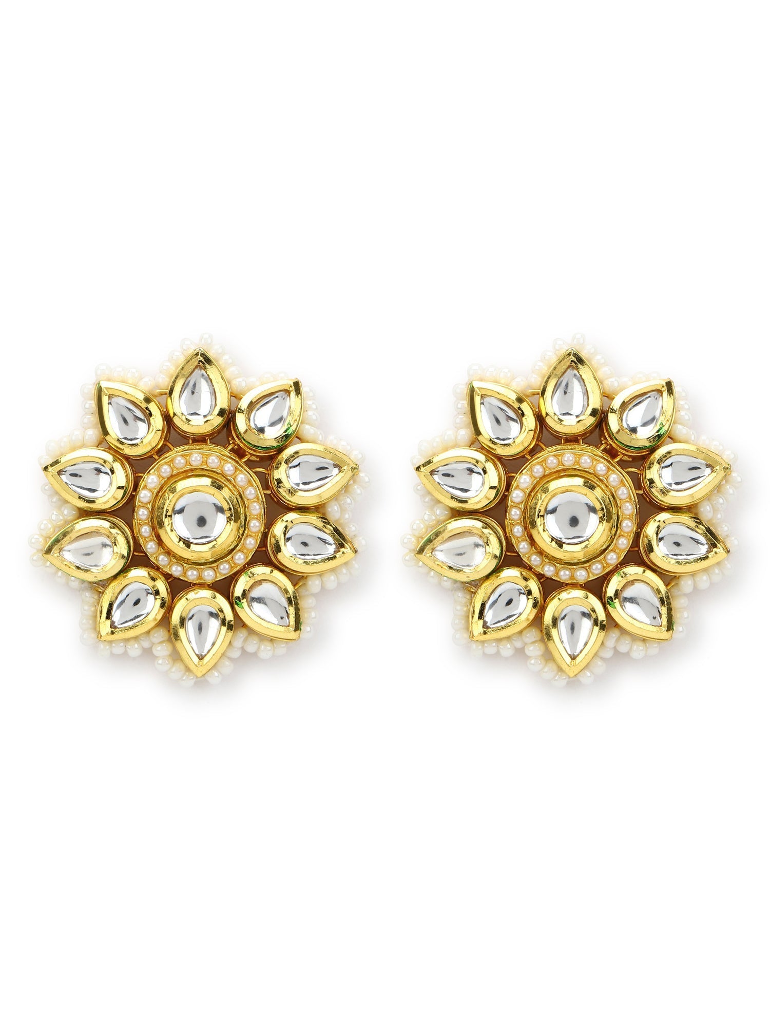 Gold-Toned Circular Studs Earrings - Ruby Raang - Grab2buy