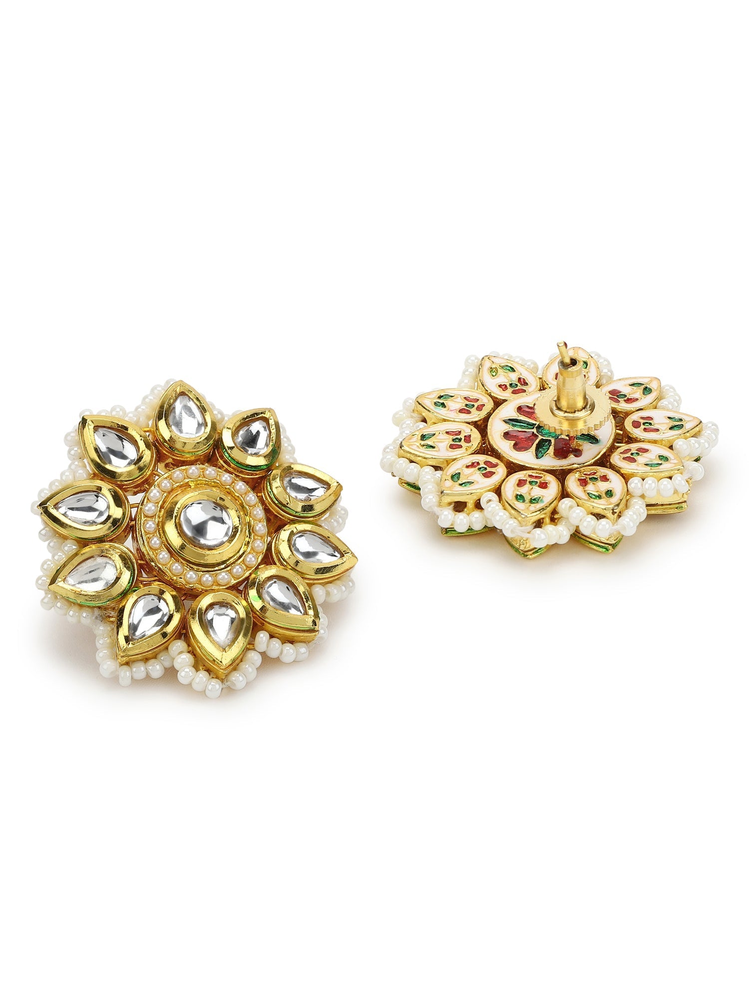 Gold-Toned Circular Studs Earrings - Ruby Raang - Grab2buy