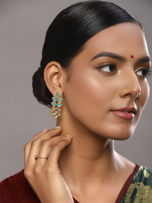 Gold-Toned Leaf Shaped Studs Earrings - Ruby Raang - Grab2buy