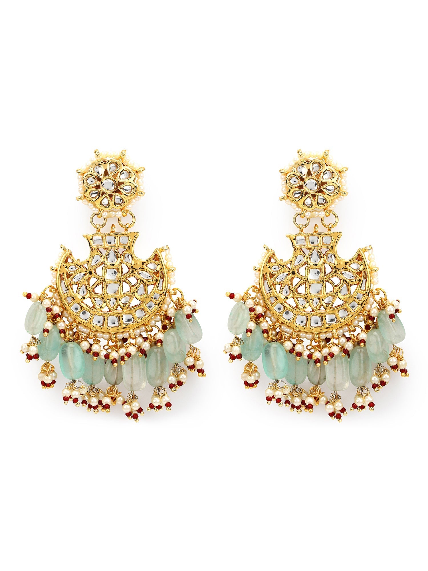 Gold-Plated Classic Kundan Studded Chandbalis Earrings - Ruby Raang - Grab2buy