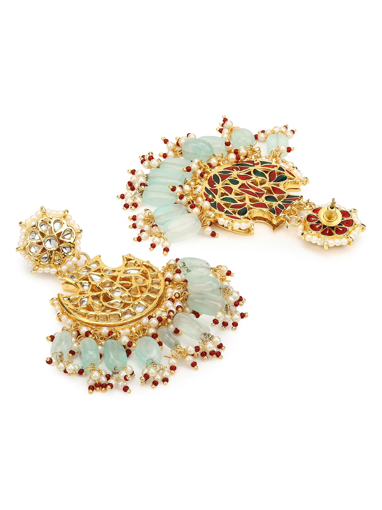 Gold-Plated Classic Kundan Studded Chandbalis Earrings - Ruby Raang - Grab2buy