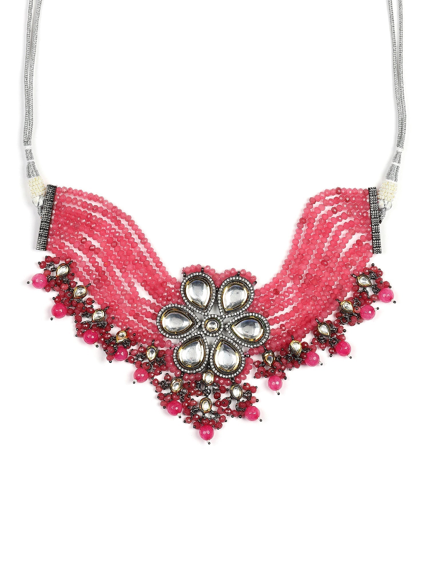 Pink Brass Silver-Plated Necklace - Ruby Raang | Swadesiicart