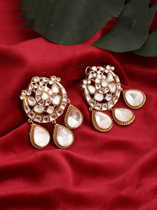 Chand Kundan Earrings with Teardrops - Ruby Raang Ruby Raang Studio