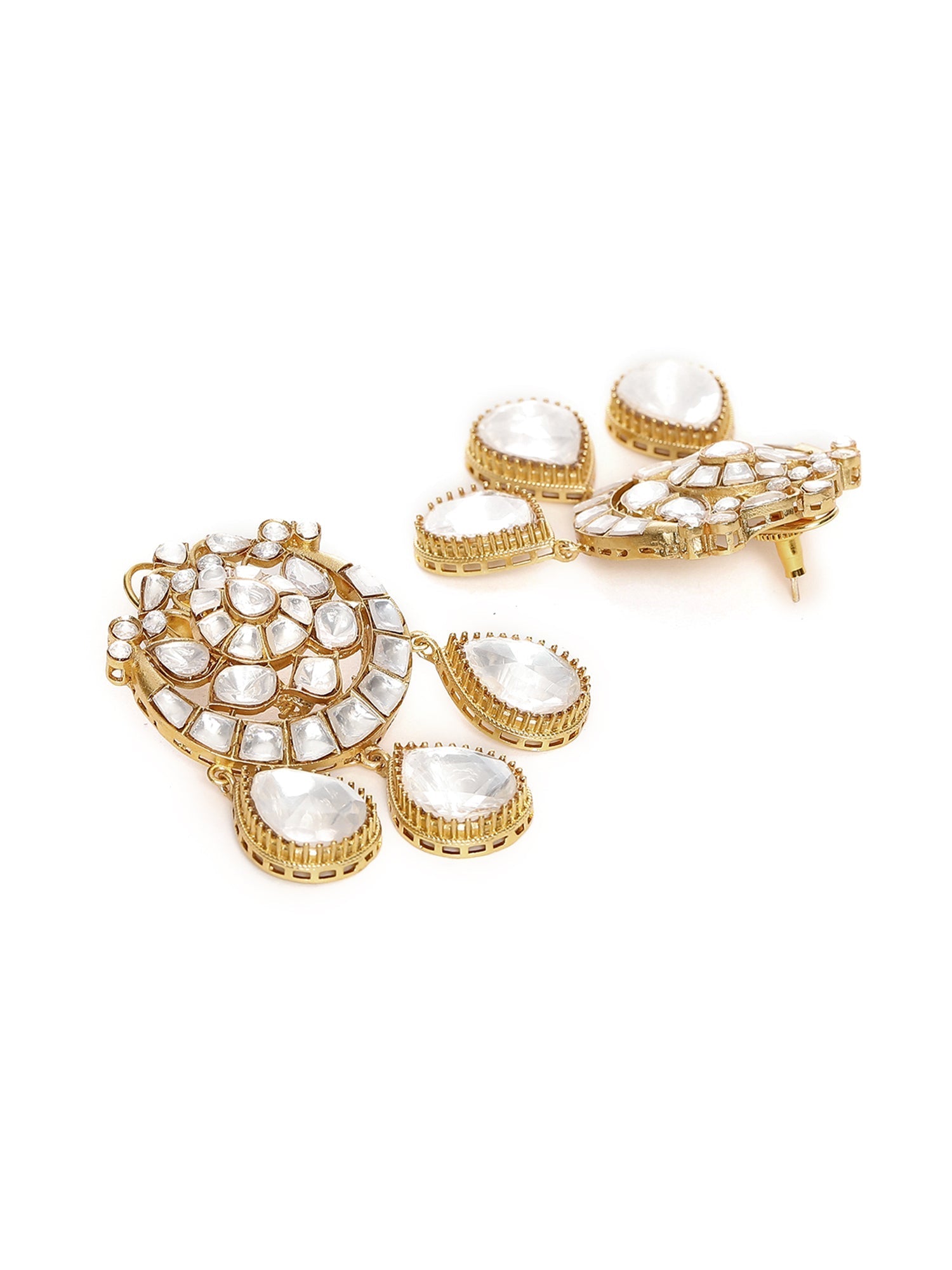 Chand Kundan Earrings with Teardrops - Ruby Raang Ruby Raang Studio