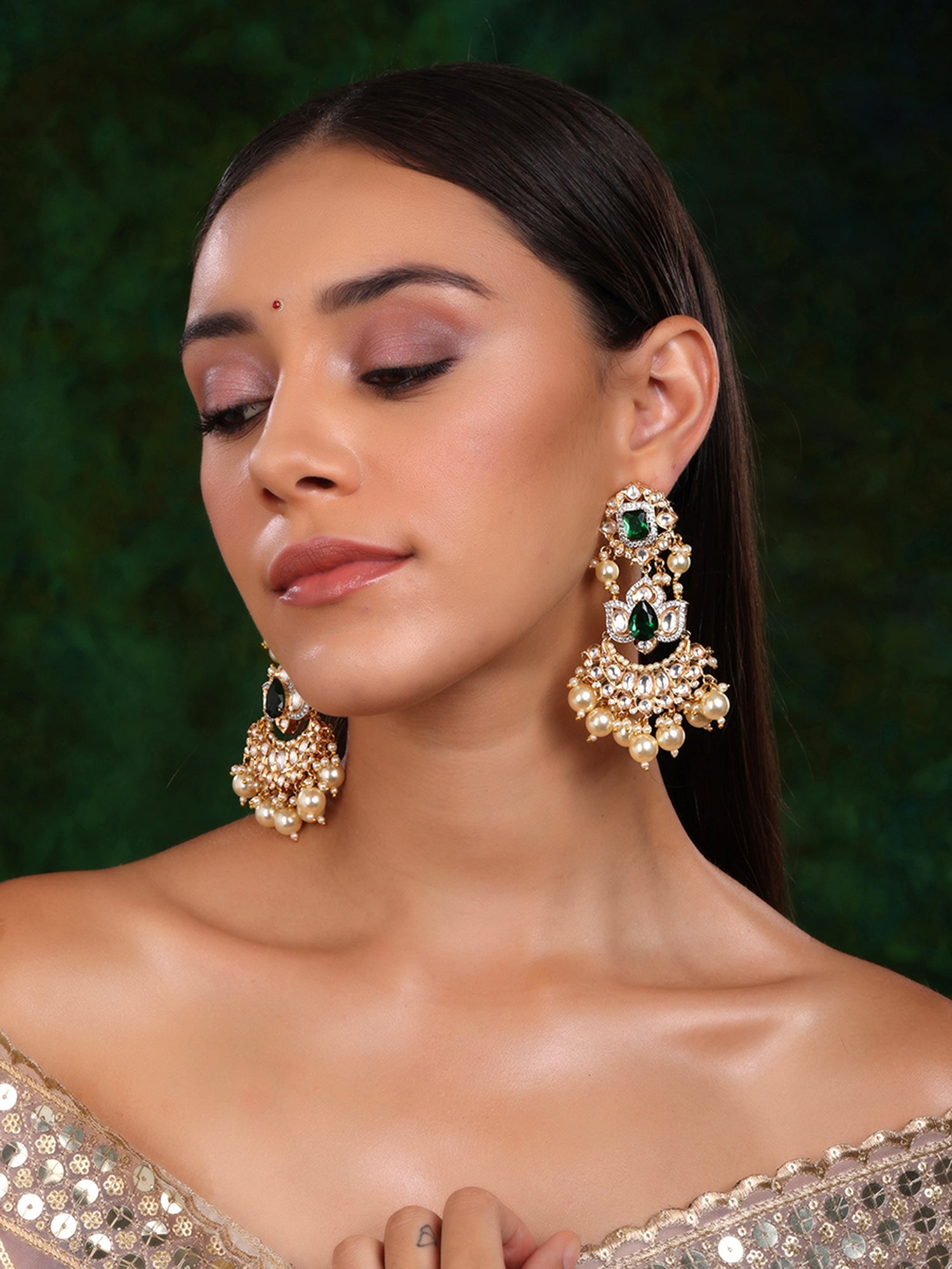 Dangler Kundan Earrings with Pearls - Ruby Raang Ruby Raang Studio