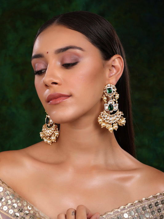 Dangler Kundan Earrings with Pearls - Ruby Raang Ruby Raang Studio