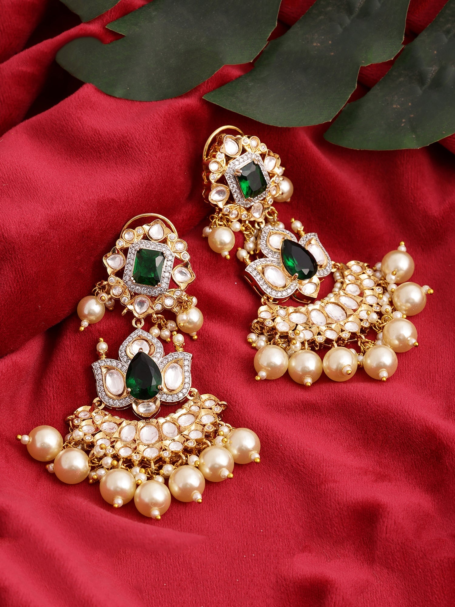 Dangler Kundan Earrings with Pearls - Ruby Raang Ruby Raang Studio