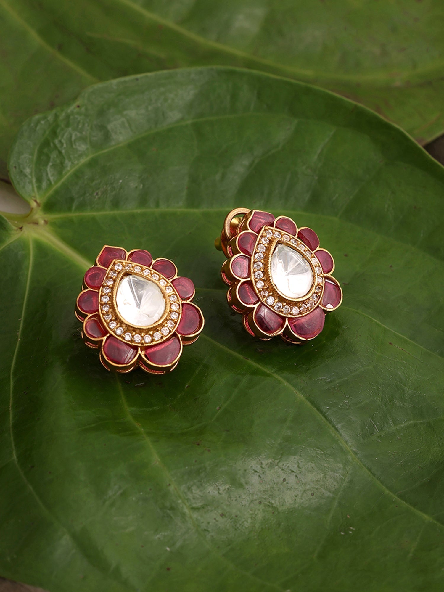 Teardrop Maroon Studs - Ruby Raang Ruby Raang Studio