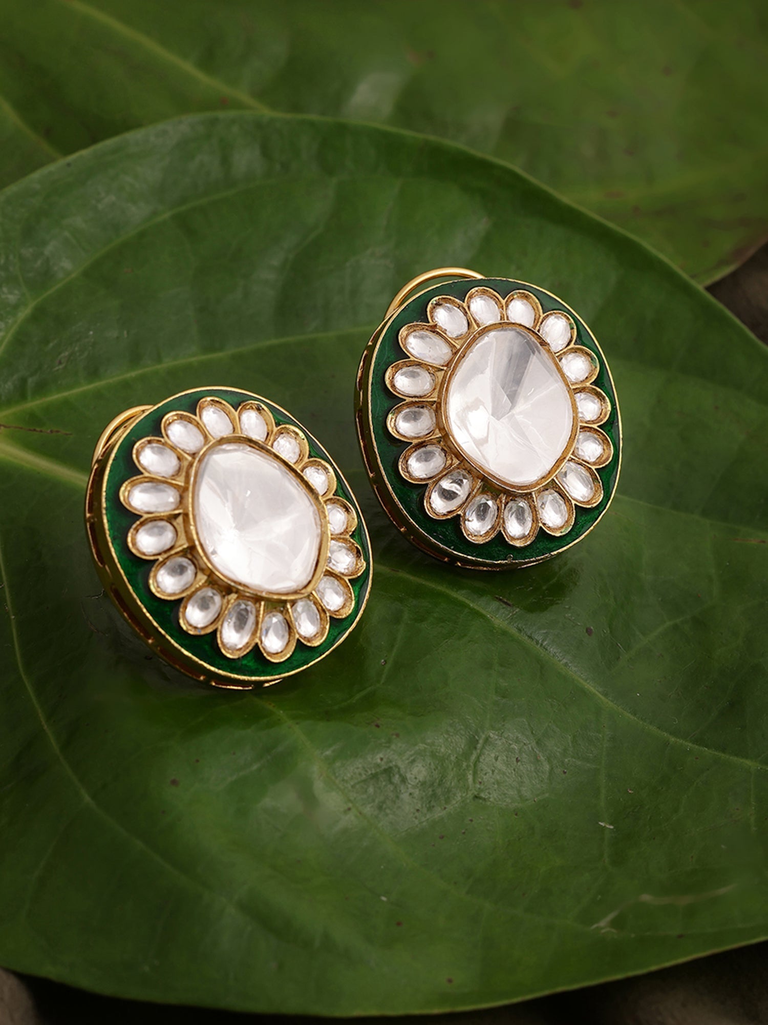Meenakari Oversized Green Meenakari Studs - Ruby Raang Ruby Raang Studio
