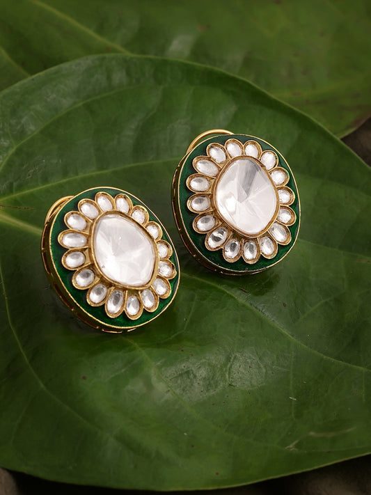 Meenakari Oversized Green Meenakari Studs - Ruby Raang Ruby Raang Studio