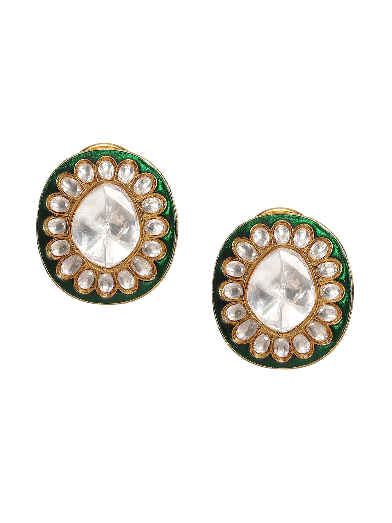 Meenakari Oversized Green Meenakari Studs - Ruby Raang Ruby Raang Studio