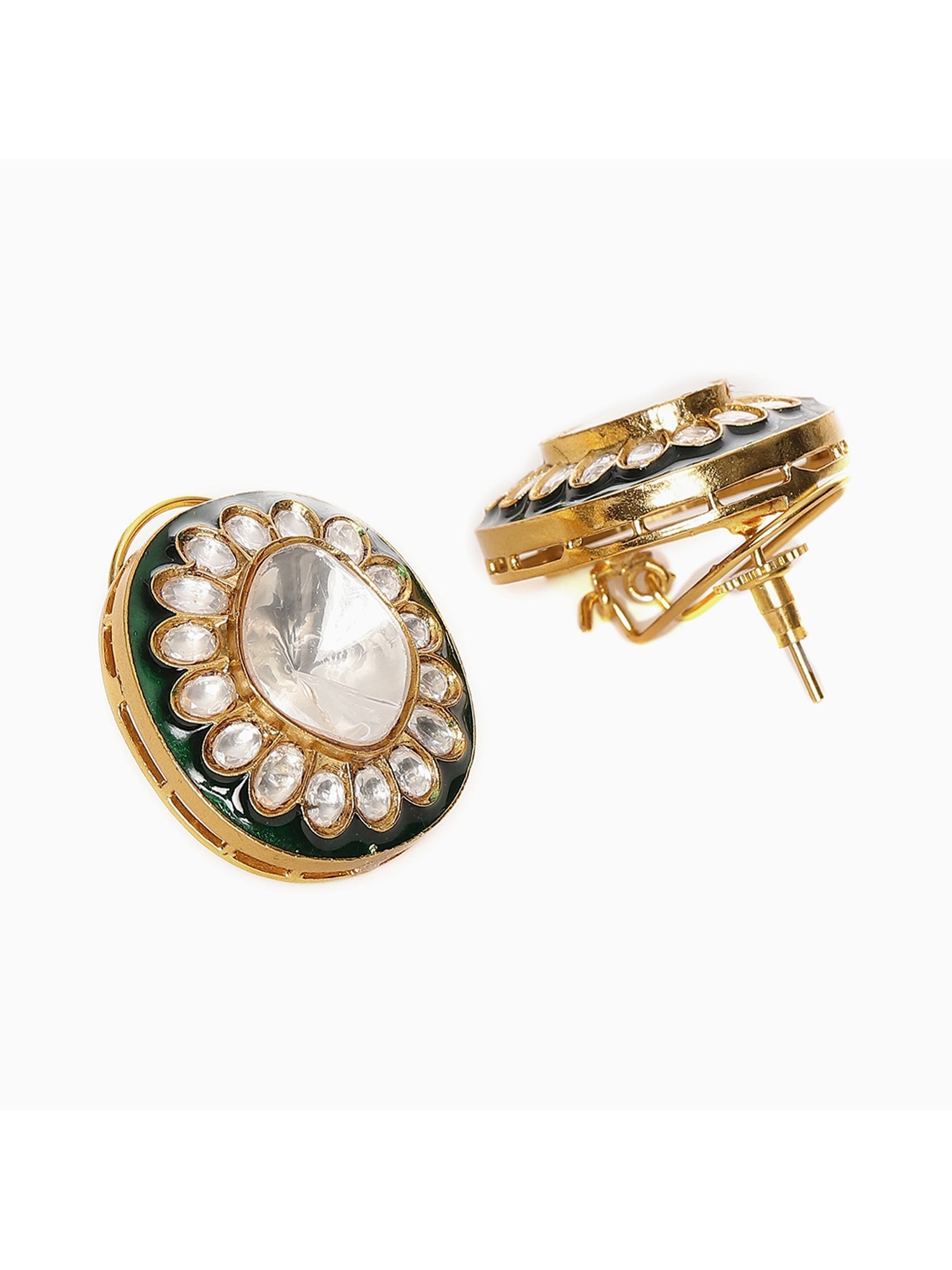 Meenakari Oversized Green Meenakari Studs - Ruby Raang Ruby Raang Studio