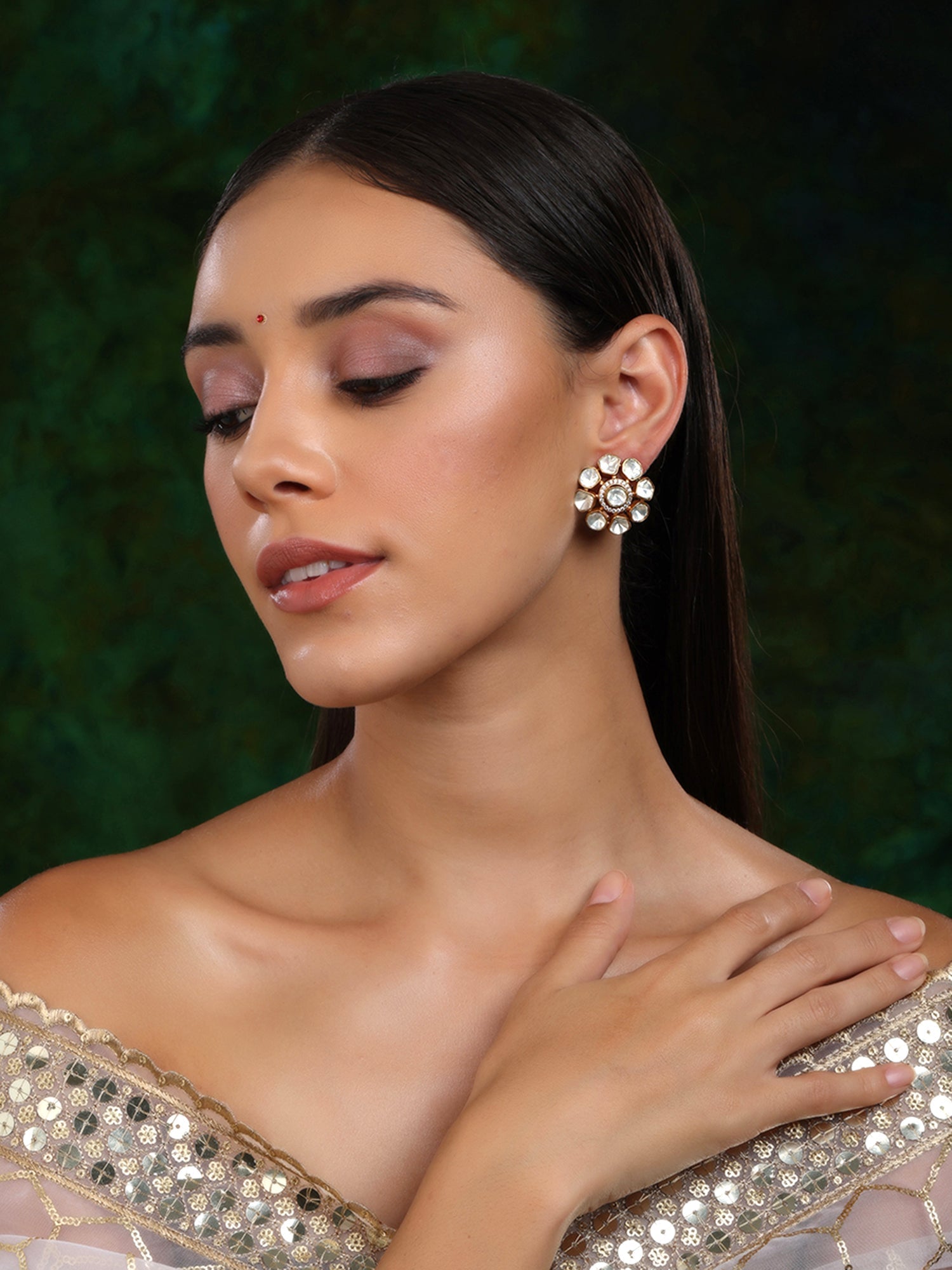 Oversized Kundan Studs - Ruby Raang Ruby Raang Studio