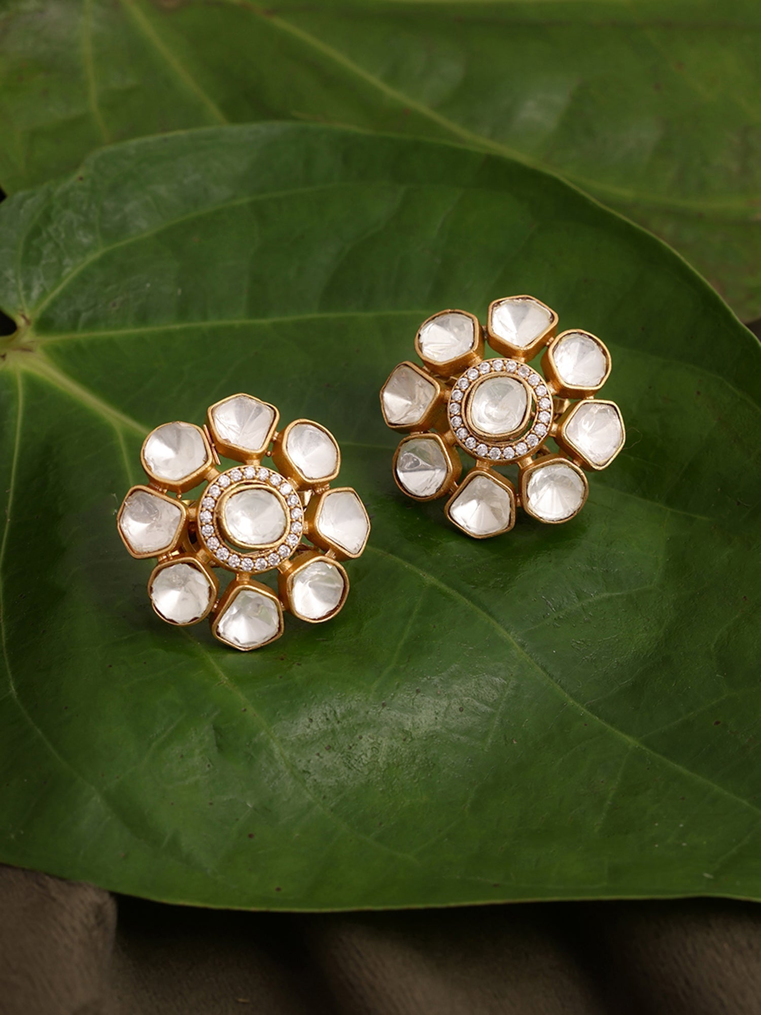 Oversized Kundan Studs - Ruby Raang Ruby Raang Studio