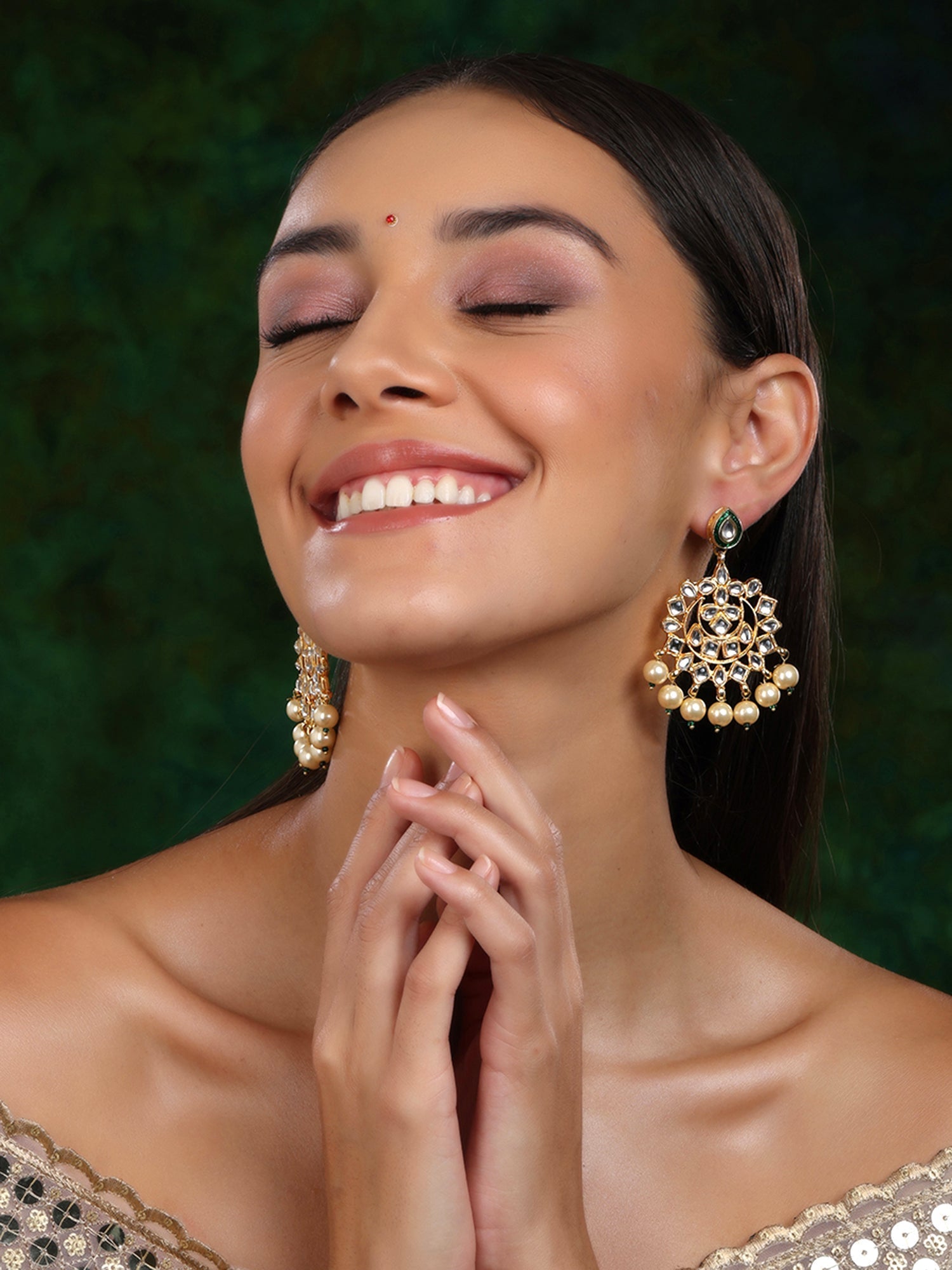 Kundan Chand Earrings - Ruby Raang Ruby Raang Studio