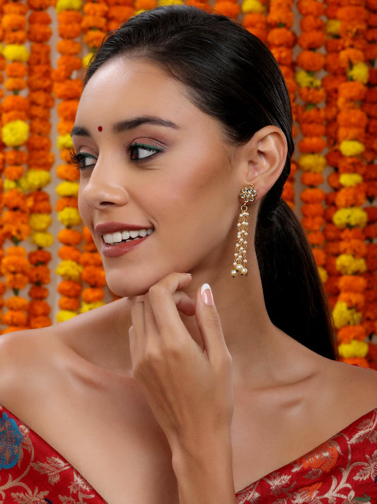Long Dangler Kundan & Pearl Earrings - Ruby Raang Ruby Raang Studio