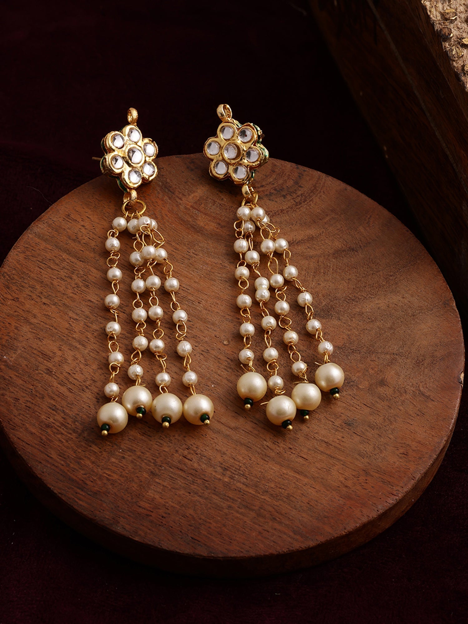 Long Dangler Kundan & Pearl Earrings - Ruby Raang Ruby Raang Studio