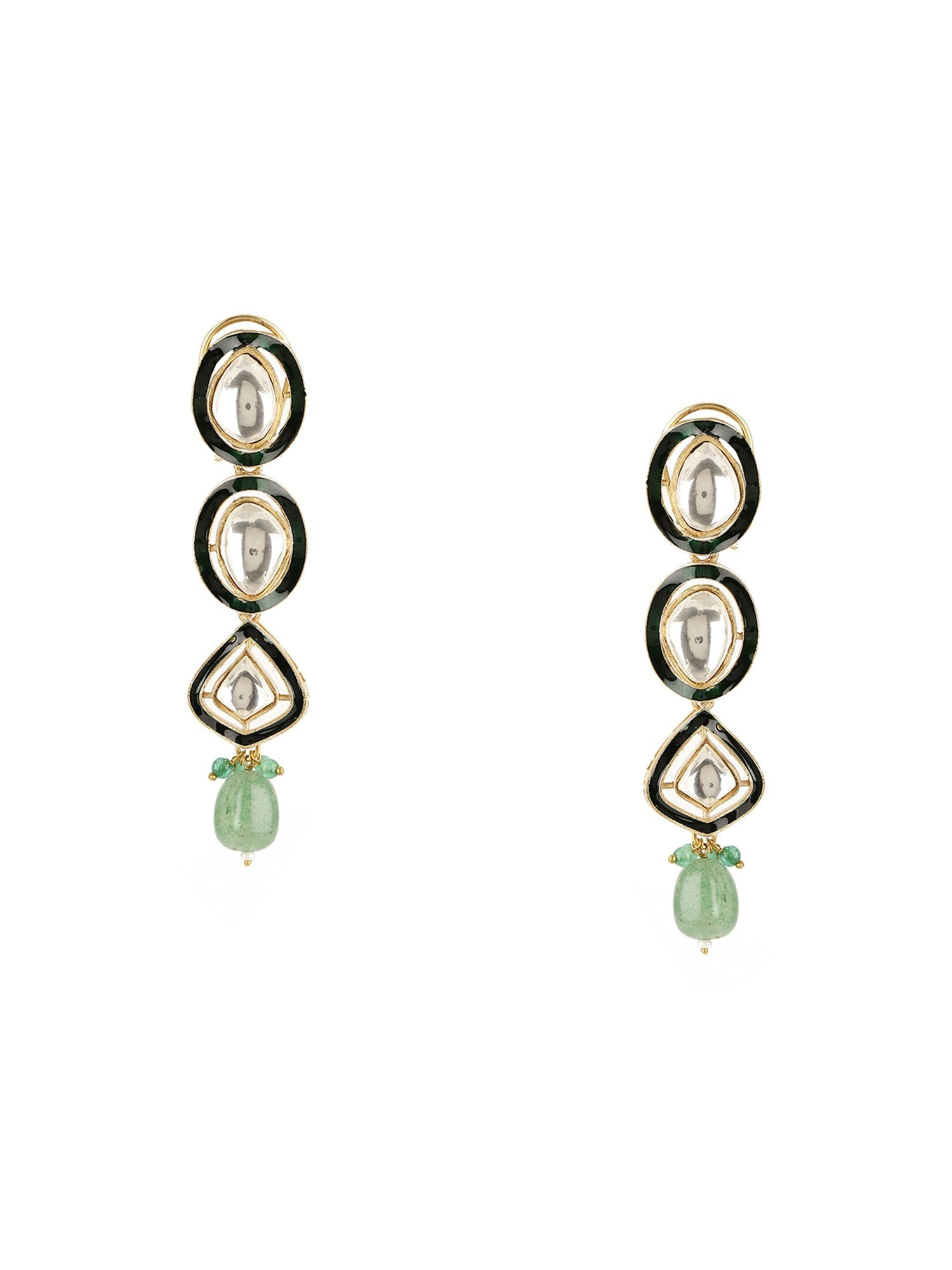 Long Meenakari Kundan Earrings with Emeralds - Ruby Raang Ruby Raang Studio