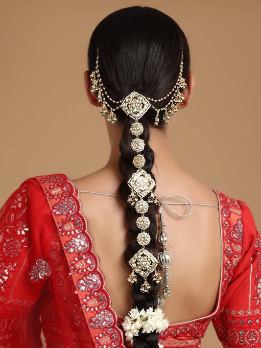 Kundan and Pearl Hair Braid (Chotti) - Ruby Raang | Swadesiicart