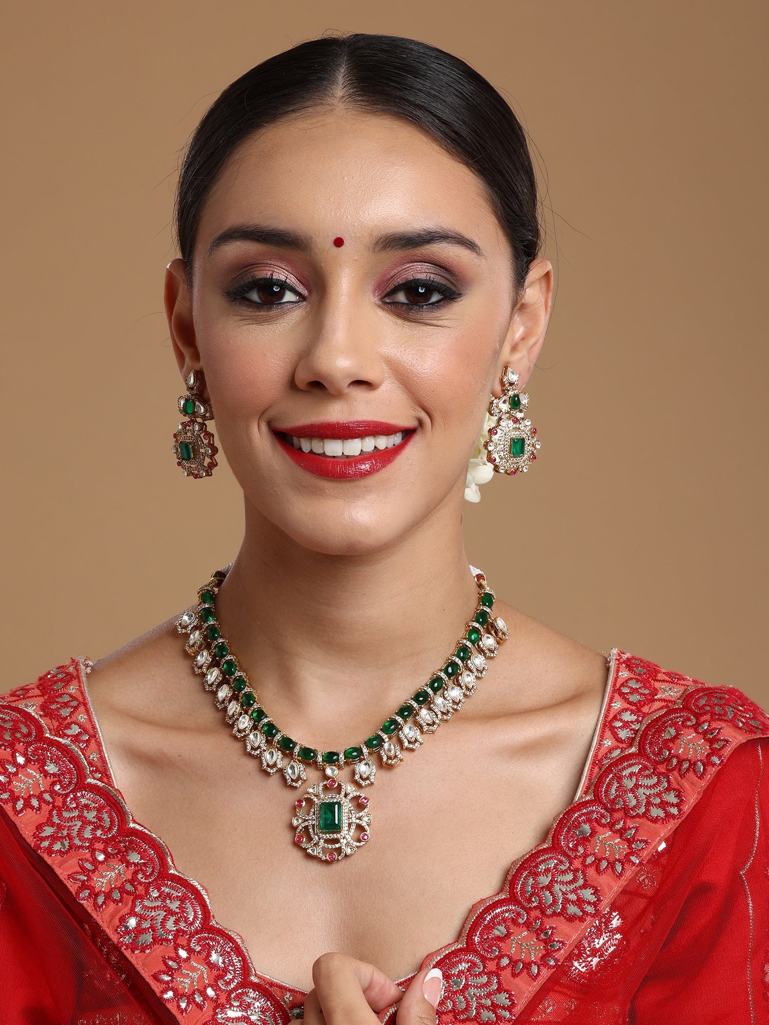 Multi Color Kundan and Stone Choker with Earrings - Ruby Raang Ruby Raang Studio