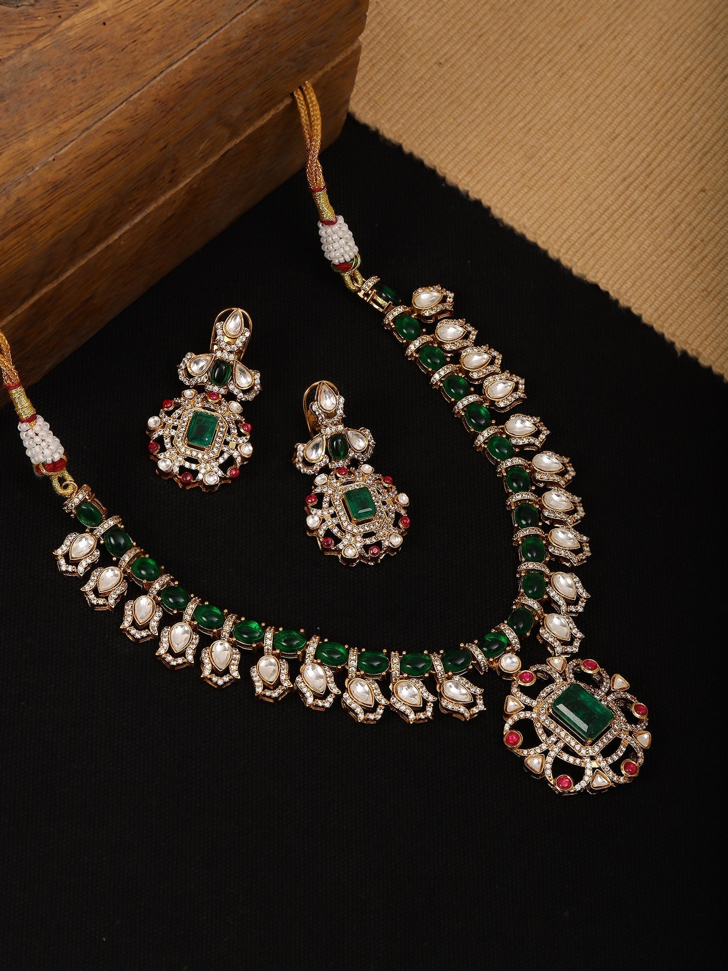 Multi Color Kundan and Stone Choker with Earrings - Ruby Raang Ruby Raang Studio