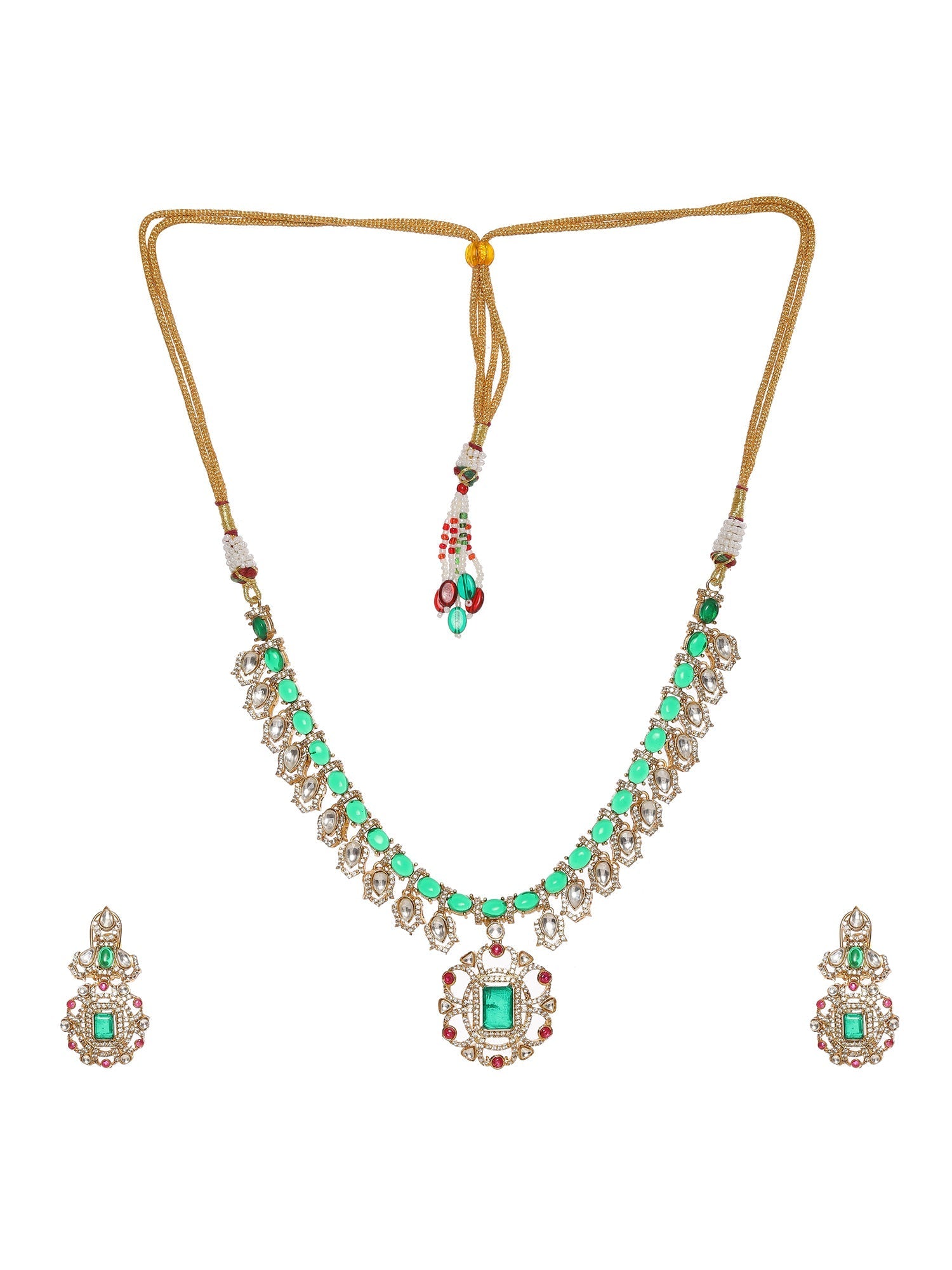Multi Color Kundan and Stone Choker with Earrings - Ruby Raang Ruby Raang Studio
